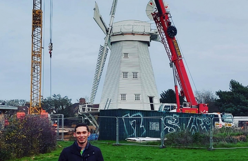 Local resident and activist Adam at the windmill on the day of refurbishment!