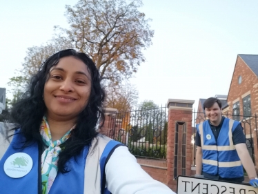 Grant and Noshaba on litter pick and pothole duty in Emerson Park