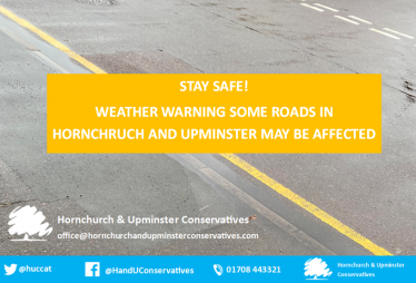 Flooding warning in Hornchurch and Upminster